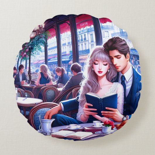 パリエレガントシアカフェデート：ロマンチックな脱出 ラウンドクッション (正面)