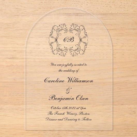 パリエレガントス華美の透結婚明なアーチ アクリル招待状 (正面)