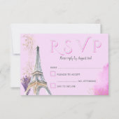 パリエレガントピンク金ゴールドウォーターカラーエッフェルタワー 出欠カード (正面)