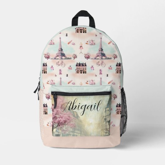 パリエレガントフランスエッフェルタワーフランスのパターン プリントバックパック (正面)