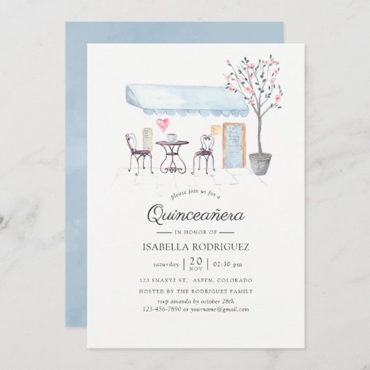 パリカフェウォーターカラーキンセニェラ 招待状 (正面/裏面)