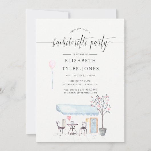 パリカフェウォーターカラーバチェロレッテ招待状 招待状 (正面)