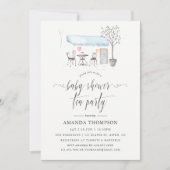 パリカフェウォーターカラーベビーシャワーティーパーティー 招待状 (正面)