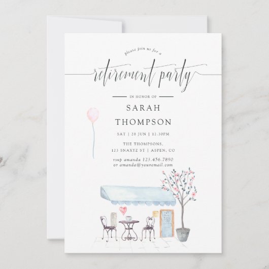 パリカフェウォーターカラーリタイアメントパーティの招待状 招待状 (正面)