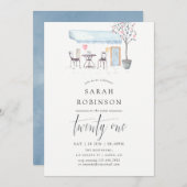 パリカフェウォーターカラー21st誕生日パーティー招待状 招待状 (正面/裏面)