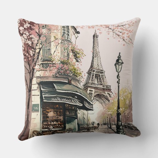 パリカフェエッフェルタワーピンクさくらんぼの花 クッション (裏面)