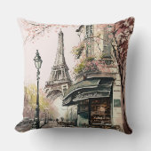 パリカフェエッフェルタワーピンクさくらんぼの花 クッション (正面)