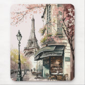 パリカフェエッフェルタワーピンクさくらんぼの花 マウスパッド (正面)