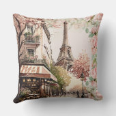 パリカフェエッフェルタワー赤面ピンクフランスのバラ クッション (裏面)