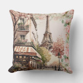 パリカフェエッフェルタワー赤面ピンクフランスのバラ クッション (正面)