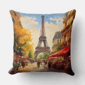 パリカフェフラワーショップエッフェルタワーの風景 クッション (正面)