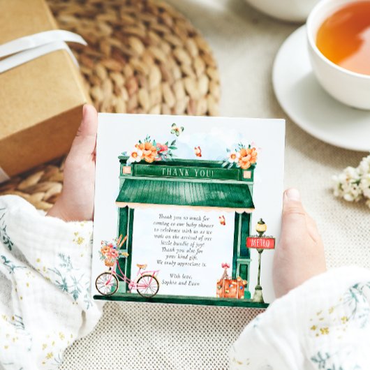 パリカフェブランジェリーウォーターカラーベビーシャワータ サンキューカード