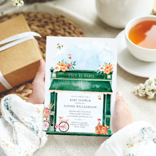パリカフェブランジェリーウォーターカラーベビーシャワー 招待状