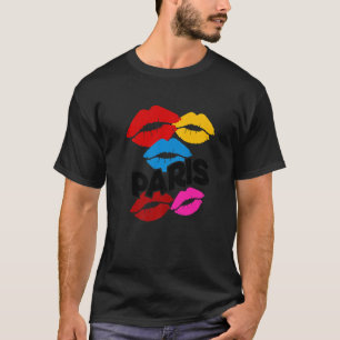 パリカラフルキスフランスのリップグラフィックデザインC Tシャツ