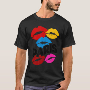 パリカラフルキスフランスのリップグラフィックデザインC Tシャツ