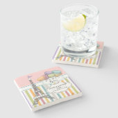 パリカラフルマカロンエッフェルタワー名結婚ズ ストーンコースター (横)