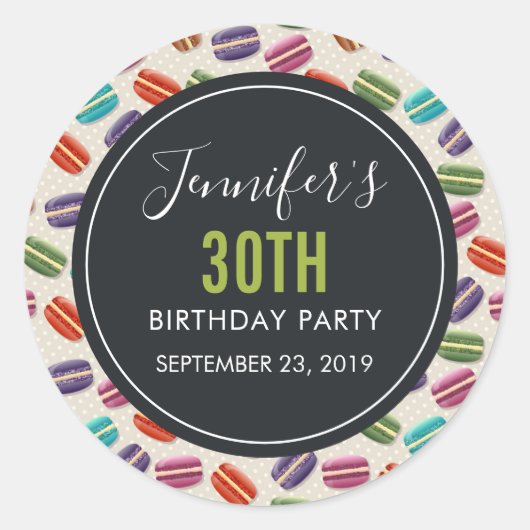 パリカラフルマカロンパターン誕生日 ラウンドシール (正面)