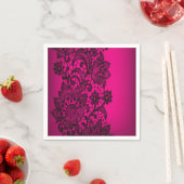 パリガーリー明るい赤紫色ブラックヴィンテージレース スタンダードカクテルナプキン (インサイチュ)