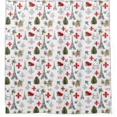 パリクリスマスエッフェルタワーホワイトシャワーカーテン シャワーカーテン (正面)