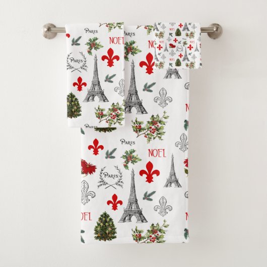 パリクリスマスエッフェルタワーホワイトバスルーム バスタオルセット (インサイチュ)