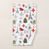 パリクリスマスエッフェルタワーホワイトバスルーム バスタオルセット (ハンドタオル)