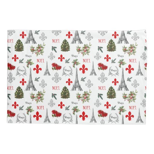 パリクリスマスエッフェルタワーホワイトピローケース 枕カバー (裏面)