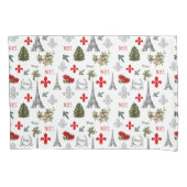 パリクリスマスエッフェルタワーホワイトピローケース 枕カバー (正面)