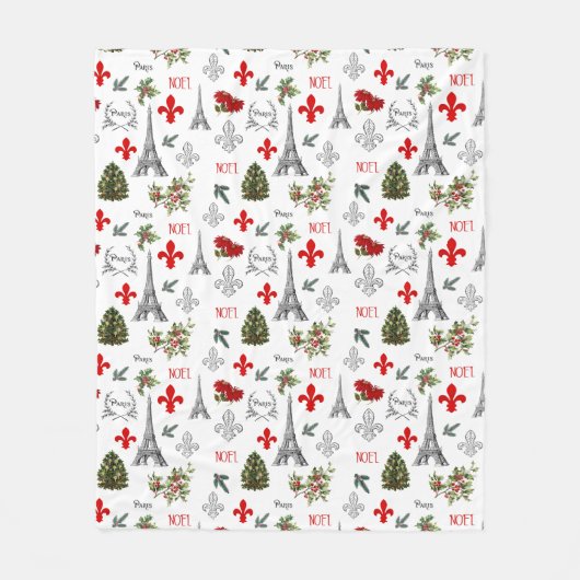 パリクリスマスエッフェルタワーホワイトフリースブランケット フリースブランケット (正面)