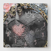 パリグラマーきらきら光るスパークルフランスガーリートレンディー スクエア壁時計 (正面)