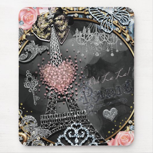 パリグラマーきらきら光るスパークルフランスガーリートレンディー マウスパッド (正面)