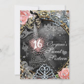 パリグラマーきらきら光るスパークルフランスバースデーパーティー 招待状 (正面)