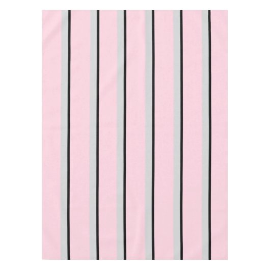 パリコレクションピンク、ブラック、グレーのストライプ テーブルクロス (正面)