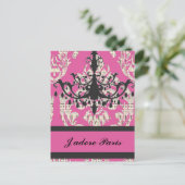 パリシックなホットピンクダマスクヴィンテージシャンデリア ポストカード (スタンド正面)