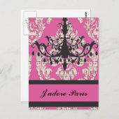 パリシックなホットピンクダマスクヴィンテージシャンデリア ポストカード (正面/裏面)