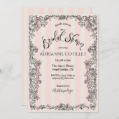 パリシック華美ピンクストライプブライダルシャワー 招待状 (正面/裏面)