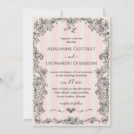 パリシック華美ピンクストライプ結婚式招待状 招待状