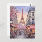 パリシティ通りシーンウィズエッフルタワーアート ポストカード (正面/裏面)
