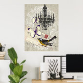 パリシャンデリア蝶モダン鳥ヴィンテージ ポスター (ホームオフィス)