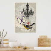 パリシャンデリア蝶モダン鳥ヴィンテージ ポスター (キッチン)