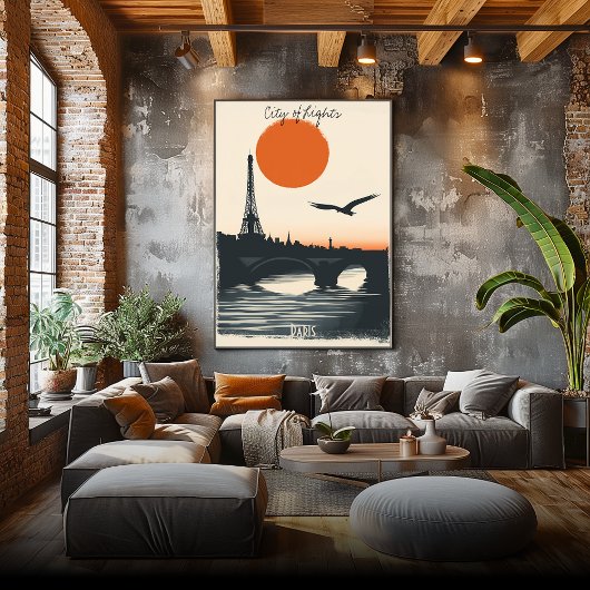 パリシルエット – エッフェルタワーリフレクション ポスター