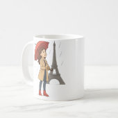 "パリジェンヌの夢" ~エッフェル塔の下の傘の少女 コーヒーマグカップ (正面左)