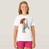 "パリジェンヌの夢" - エッフェル塔の下の傘の少女 Tシャツ (正面フル)