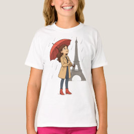 "パリジェンヌの夢" - エッフェル塔の下の傘の少女 Tシャツ