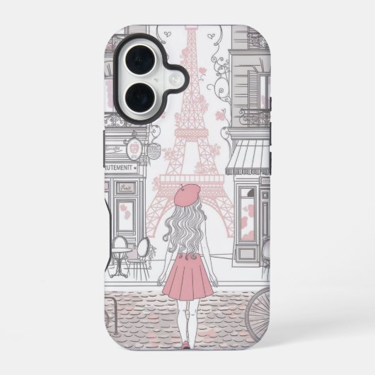 パリジェンヌ - かわいいエッフェル塔とカフェの街 iPhone 16ケース (裏面)