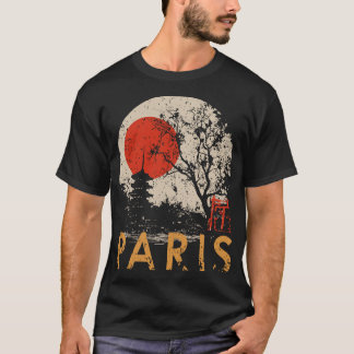 パリジャパンテンプルヴィンテージさくらんぼツリーサンセットアート Tシャツ