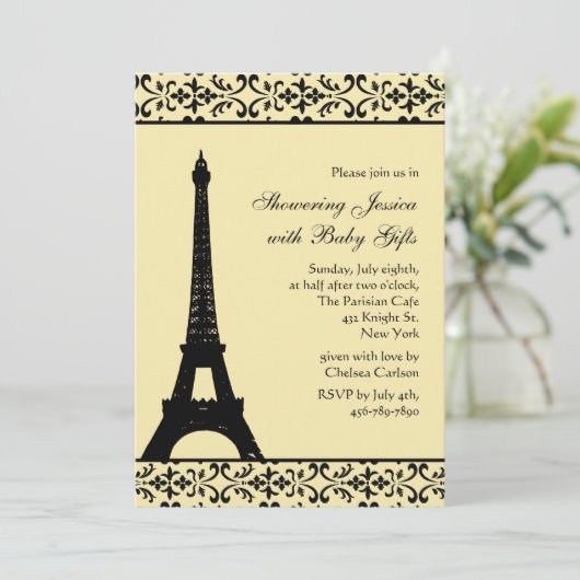 パリジャンイエローベビーシャワー招待状 招待状 (スタンド正面)