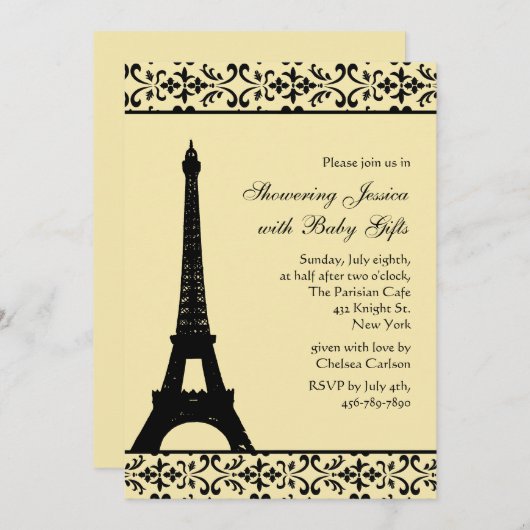 パリジャンイエローベビーシャワー招待状 招待状 (正面/裏面)