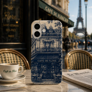 パリジャンカフェ ブルー ホワイト iPhone 16ケース