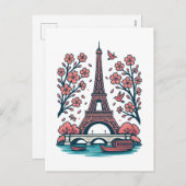 パリジャンサミナーズエッフェルタワーパリさくらんぼツリー シーズンポストカード (正面/裏面)