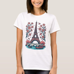 パリジャンサミナーズエッフェルタワーパリさくらんぼツリー Tシャツ
